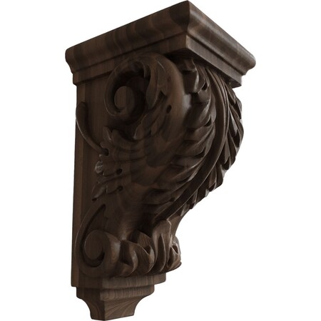 Ekena Millwork 3 1/2"W x 4"D x 7"H Small Acanthus Wood Corbel, Walnut CORW03X04X07ACWA